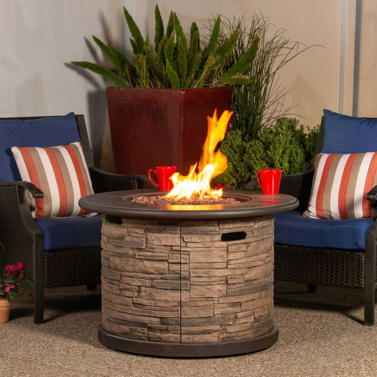 Bond Orchards Park 35 Round 50,000 BTU Faux Stone and Porcelain Fire Pit - Image 2
