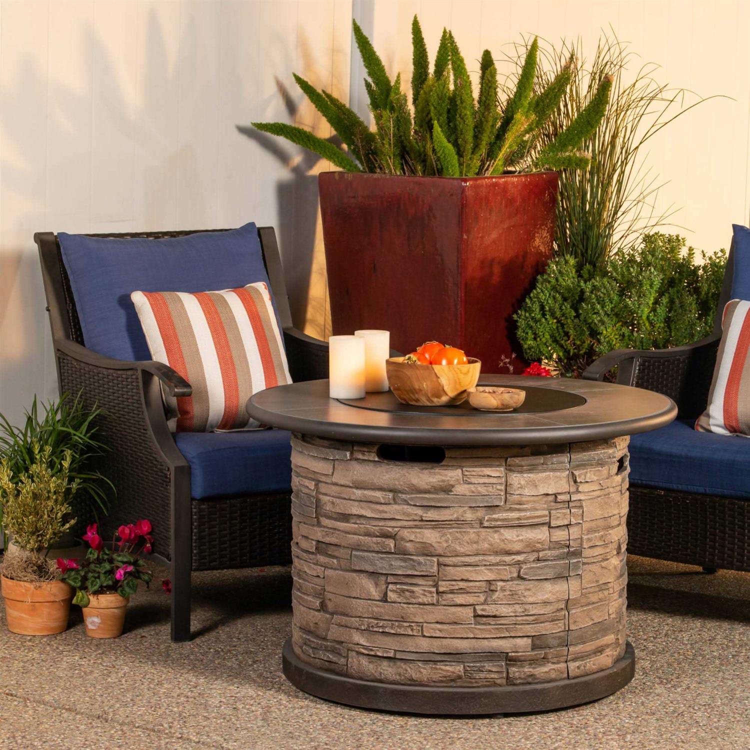 Bond Orchards Park 35 Round 50,000 BTU Faux Stone and Porcelain Fire Pit - Image 3