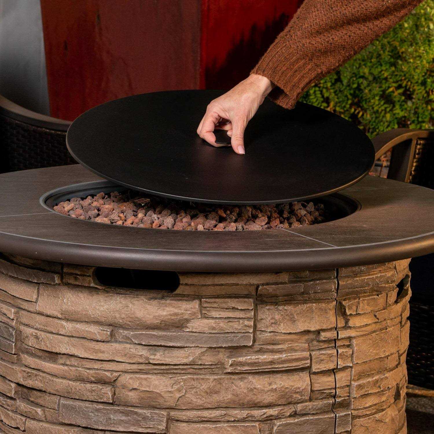 Bond Orchards Park 35 Round 50,000 BTU Faux Stone and Porcelain Fire Pit - Image 5
