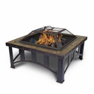 Outdoor Leisure Products Square Steel Fire Pit with Decorative Slate Hearth 5502