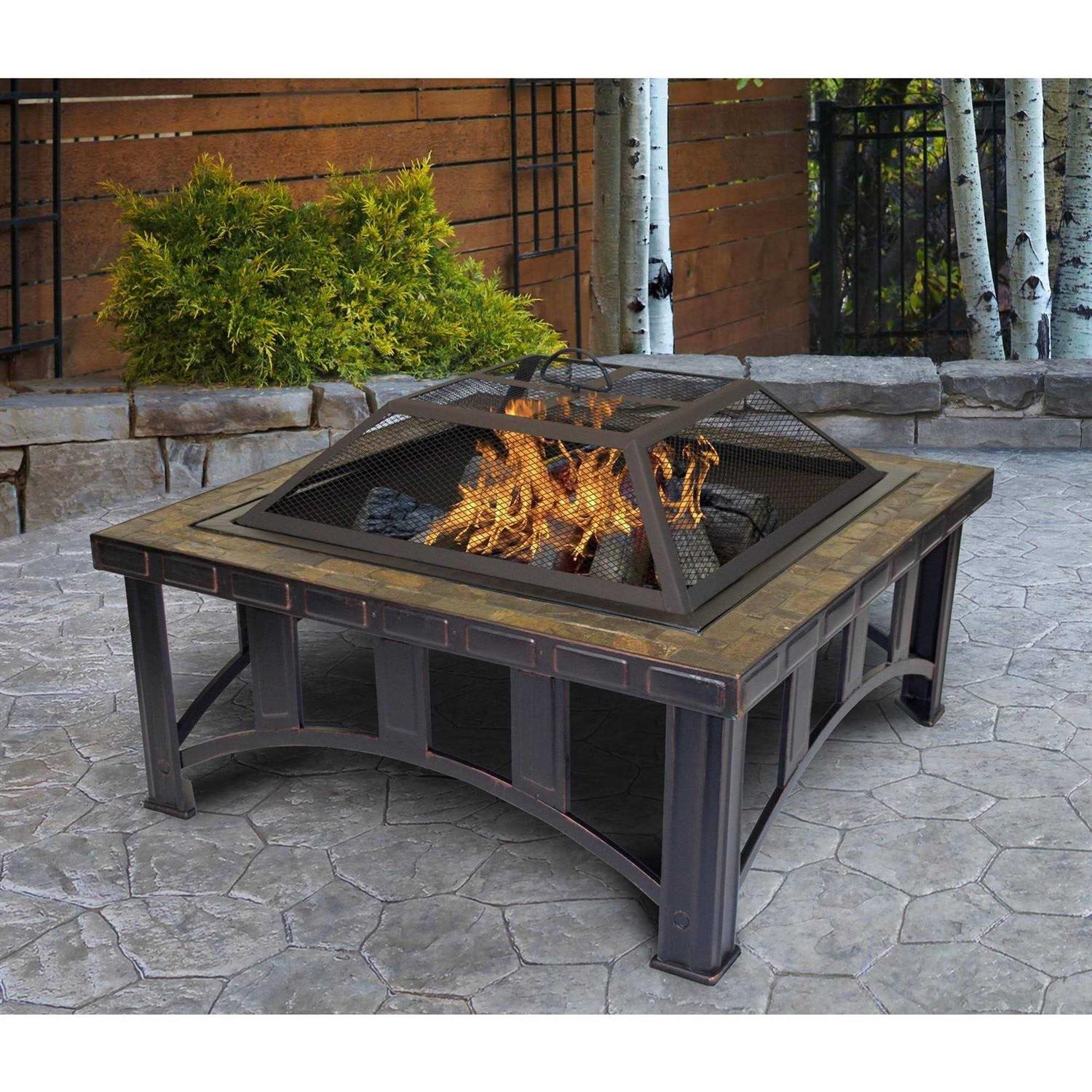 Outdoor Leisure Products Square Steel Fire Pit with Decorative Slate Hearth 5502 - Image 3