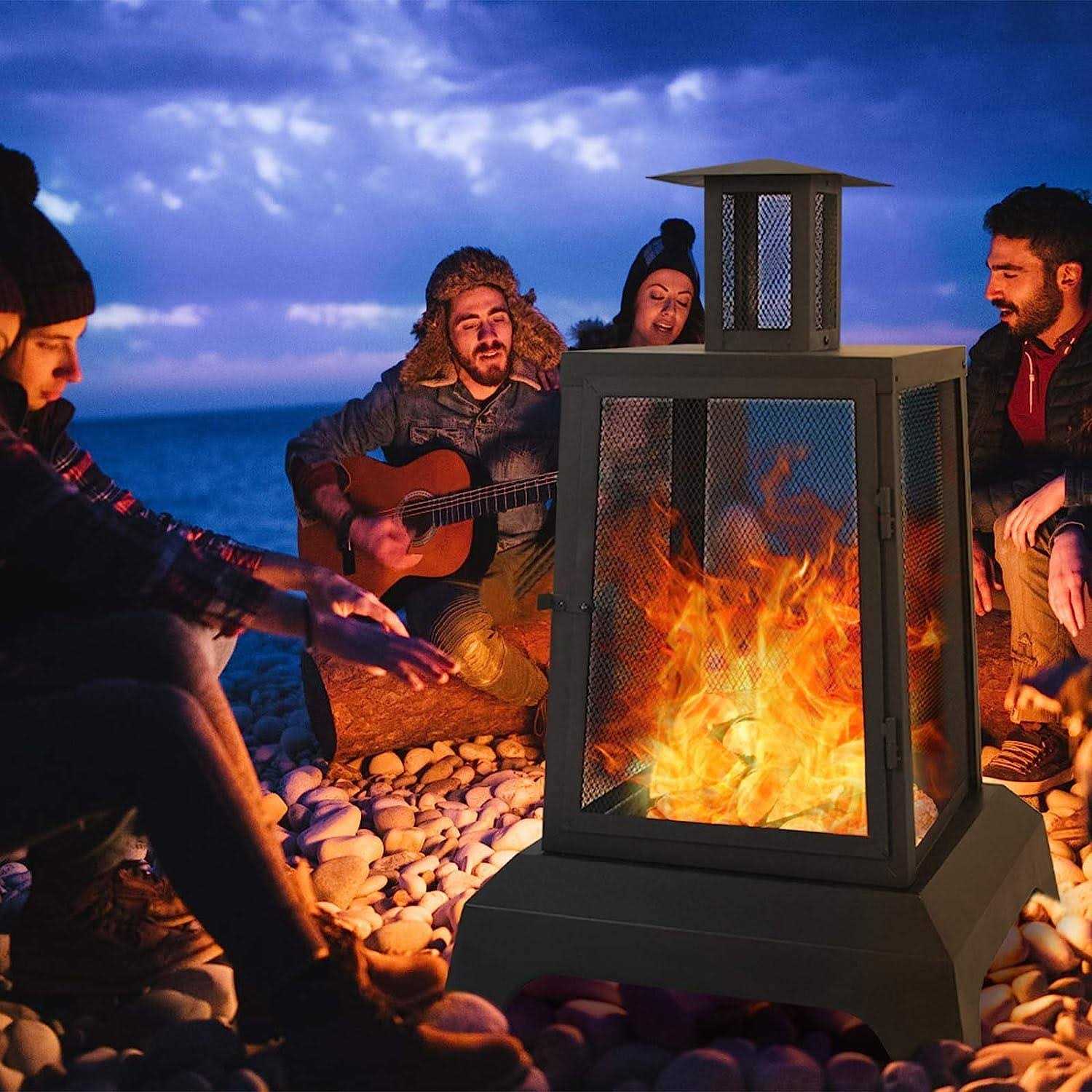 NSdirect Large Fire Pit Steel Wood Burning Outdoor Fireplace Tower 44 High Big Patio Firepits with Mesh Screen Cover - Image 2