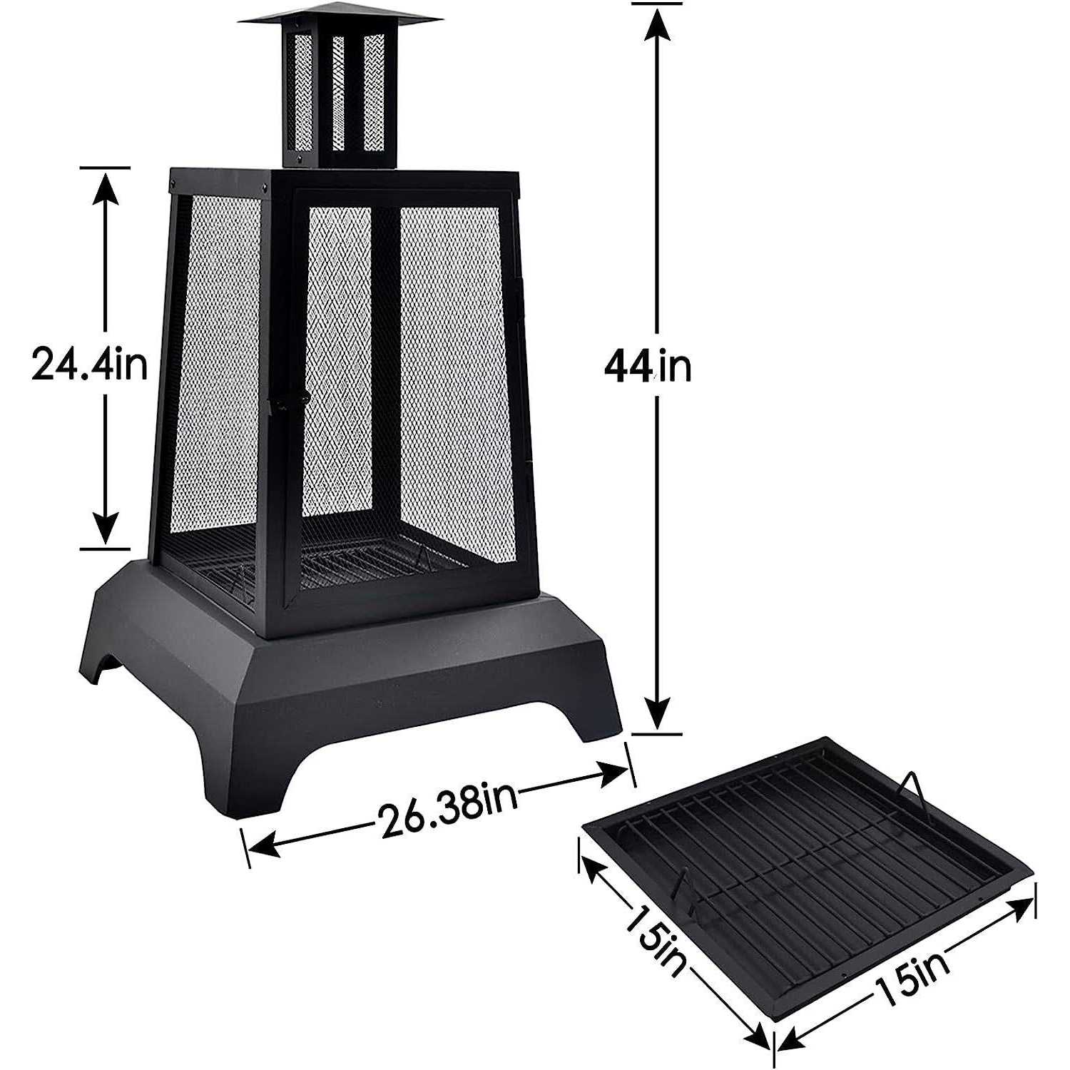 NSdirect Large Fire Pit Steel Wood Burning Outdoor Fireplace Tower 44 High Big Patio Firepits with Mesh Screen Cover - Image 3
