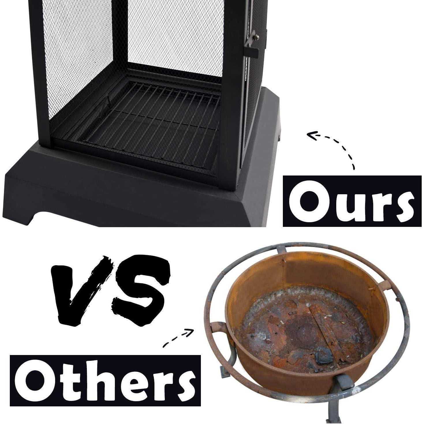 NSdirect Large Fire Pit Steel Wood Burning Outdoor Fireplace Tower 44 High Big Patio Firepits with Mesh Screen Cover - Image 4