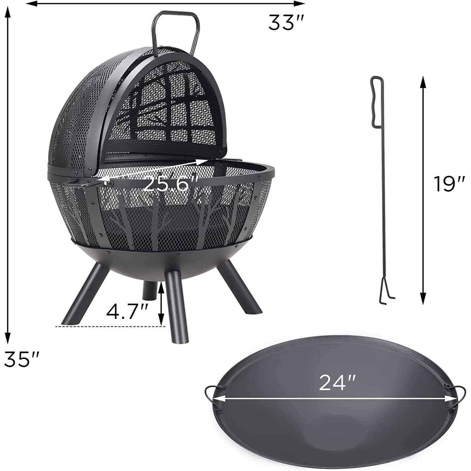 Papajet 35 inch Wood Burning Globe Fire Pit for Outside Steel - Image 4