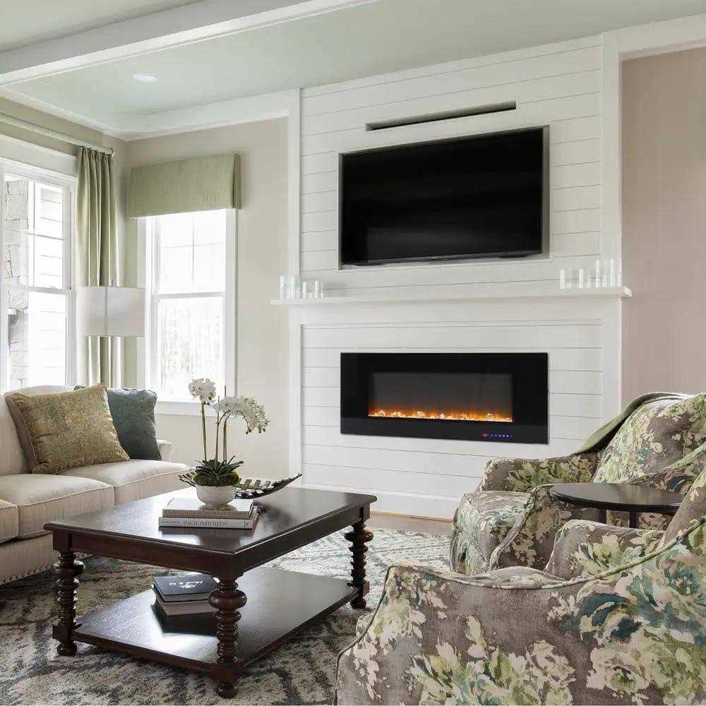 Clihome Flame 42 in. Wall-Mounted Thermostat Electric Fireplace with Timer Control