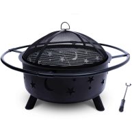 Project One Outdoor Fire Pit 30 Inch Round Bonfire Wood Burning Patio & Backyard Firepit for Outside with Cooking BBQ Grill Grate