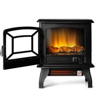 Costway 20&” Freestanding Electric Fireplace Heater Stove W/ Thermostat & Flame Effect