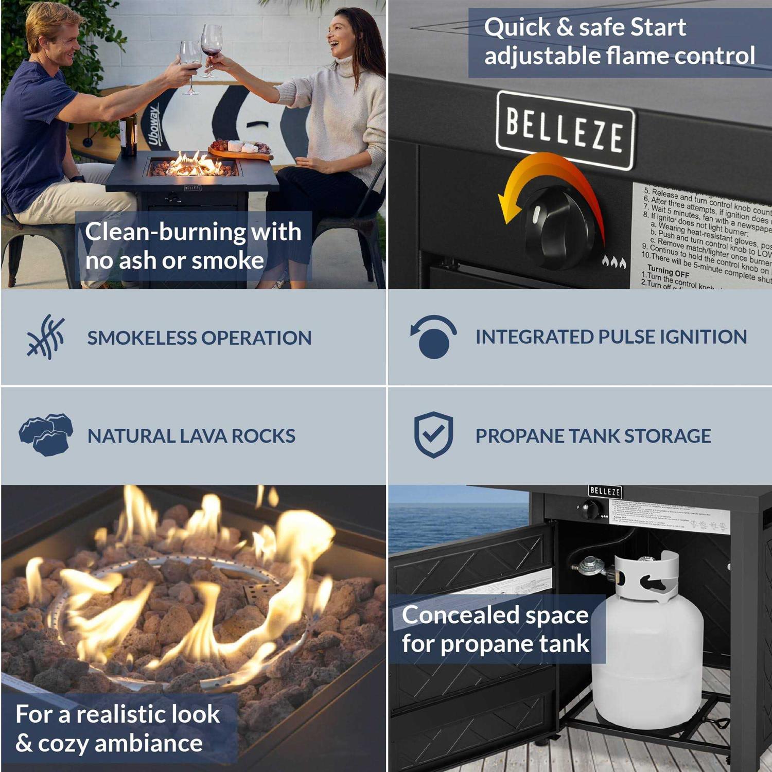 Belleze 28 Inch Propane Fire Pit Table - Image 4