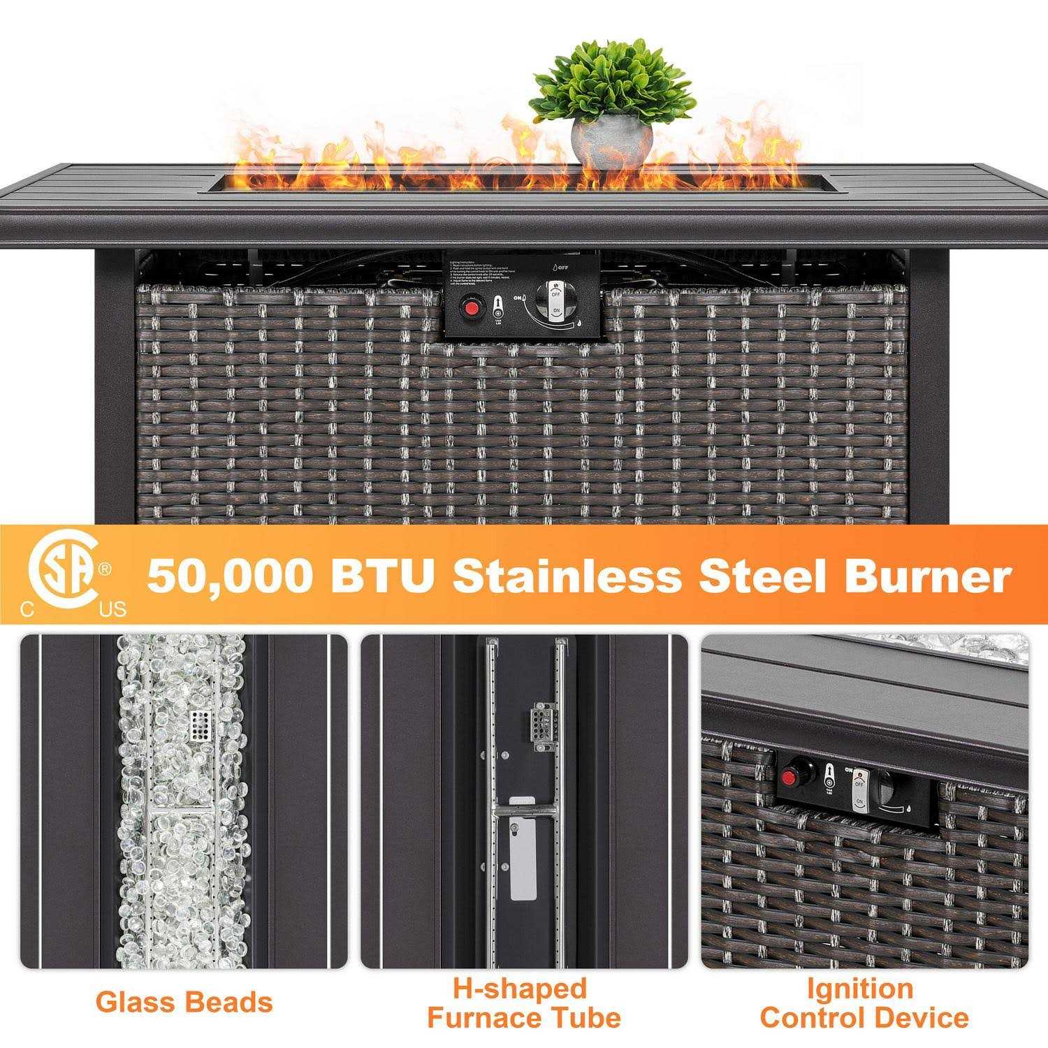 Nuu Garden 42-in W 50000-BTU Tabletop Aluminum Propane Gas Fire Pit Table Stainless Steel AF115C-G - Image 2