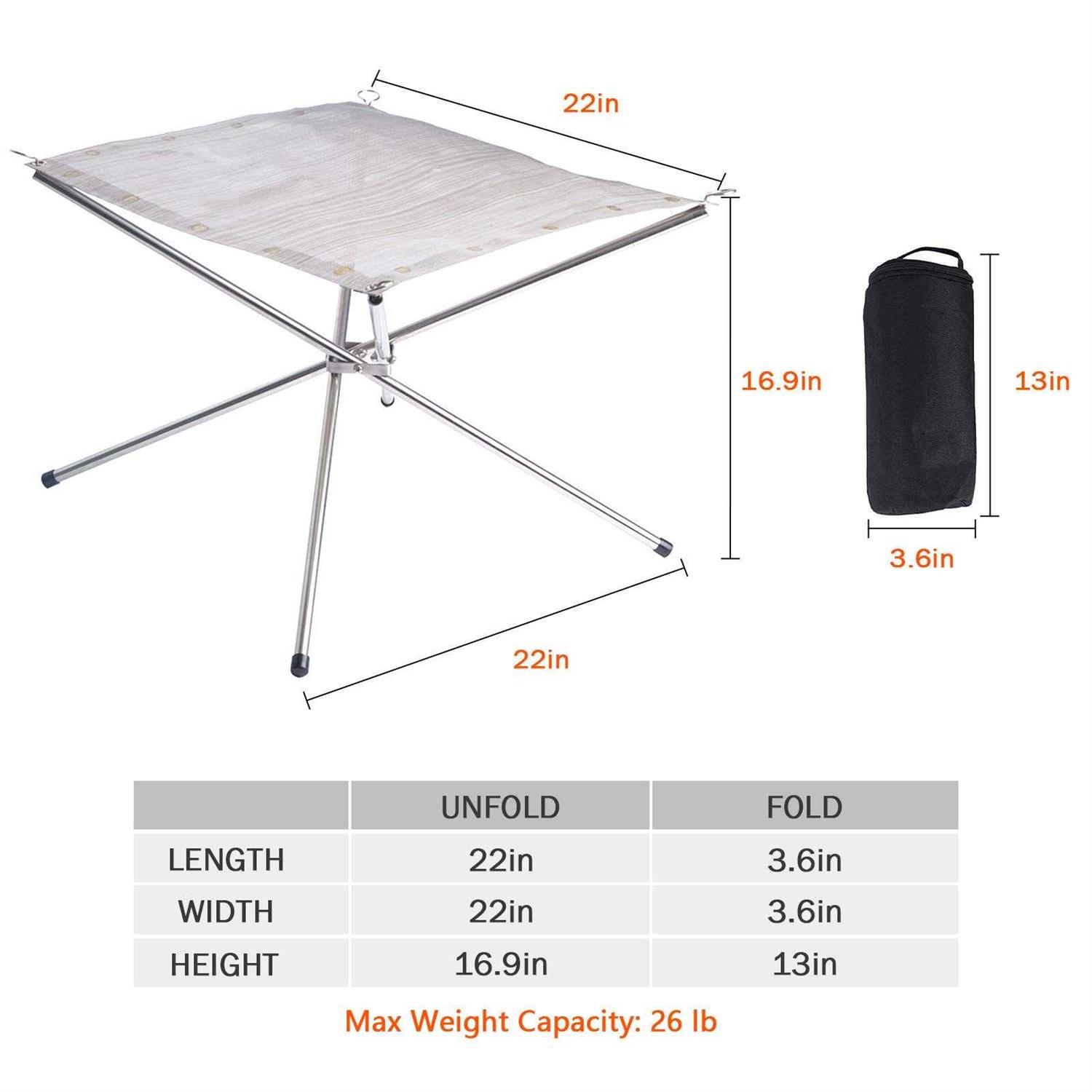 Portable Outdoor Fire Pit 22 Inch Upgrade Foldable Stainless Steel Mesh Fire Pit - Image 2