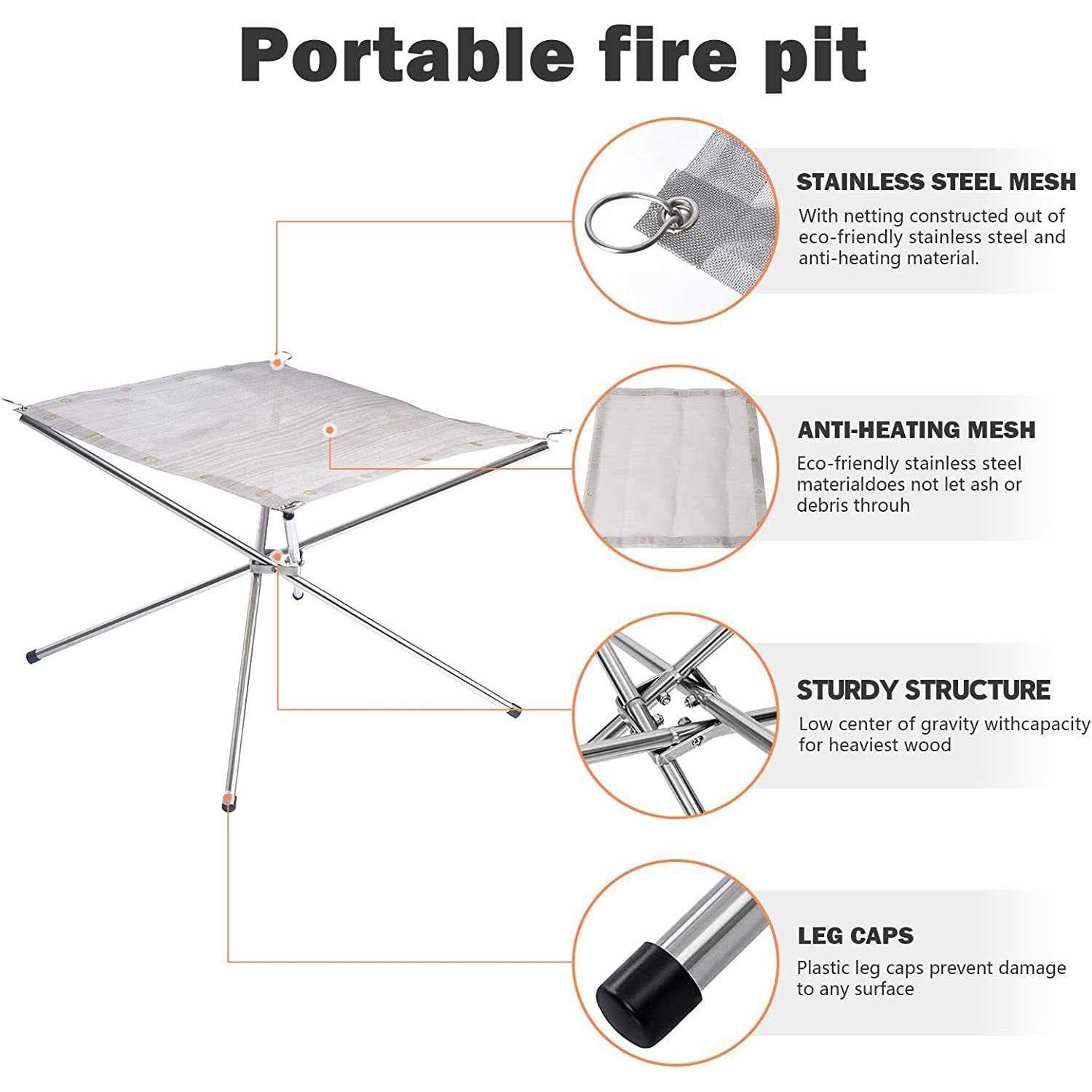 Portable Outdoor Fire Pit 22 Inch Upgrade Foldable Stainless Steel Mesh Fire Pit - Image 5