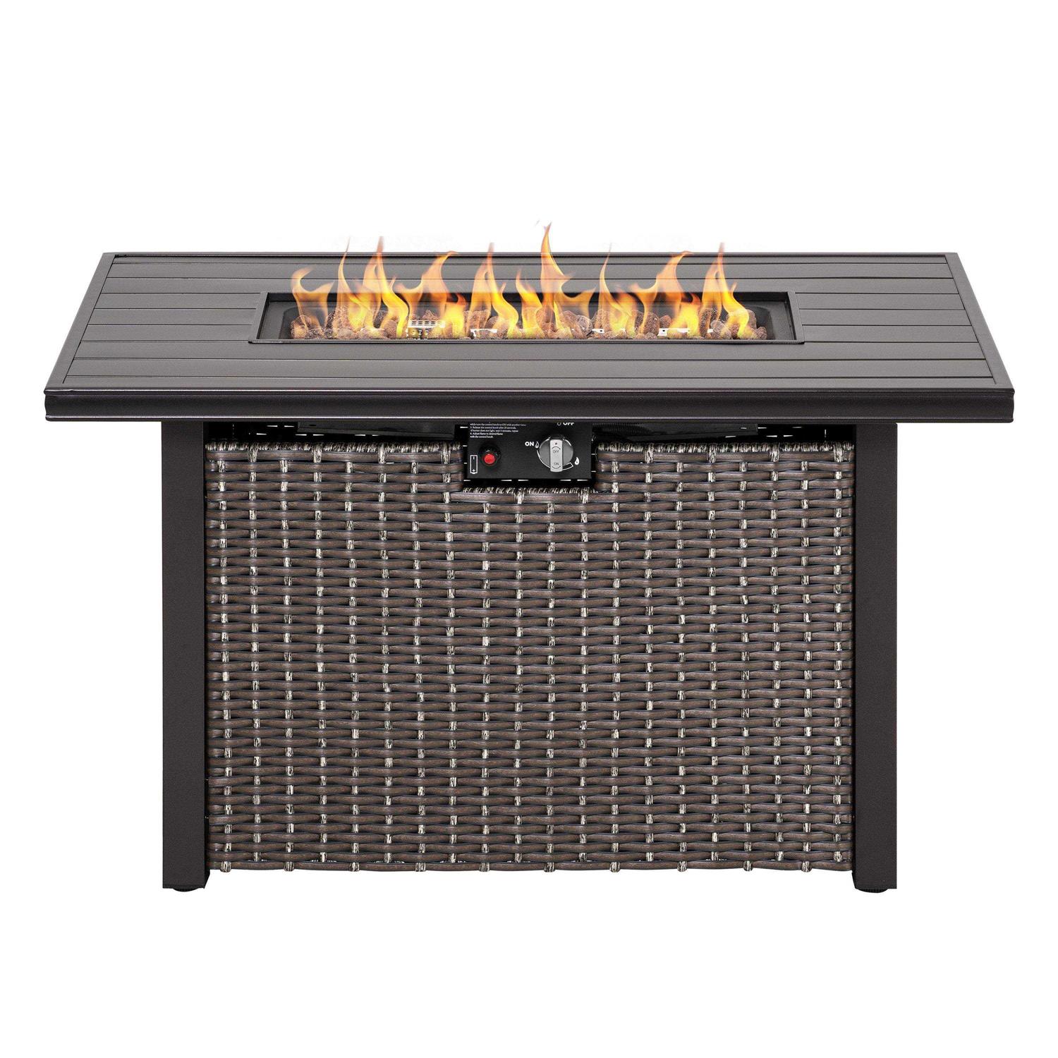 Nuu Garden 42.91-in W 50000-BTU Dark Brown&Coffee Tabletop Iron Propane Gas Fire Pit Table Stainless Steel