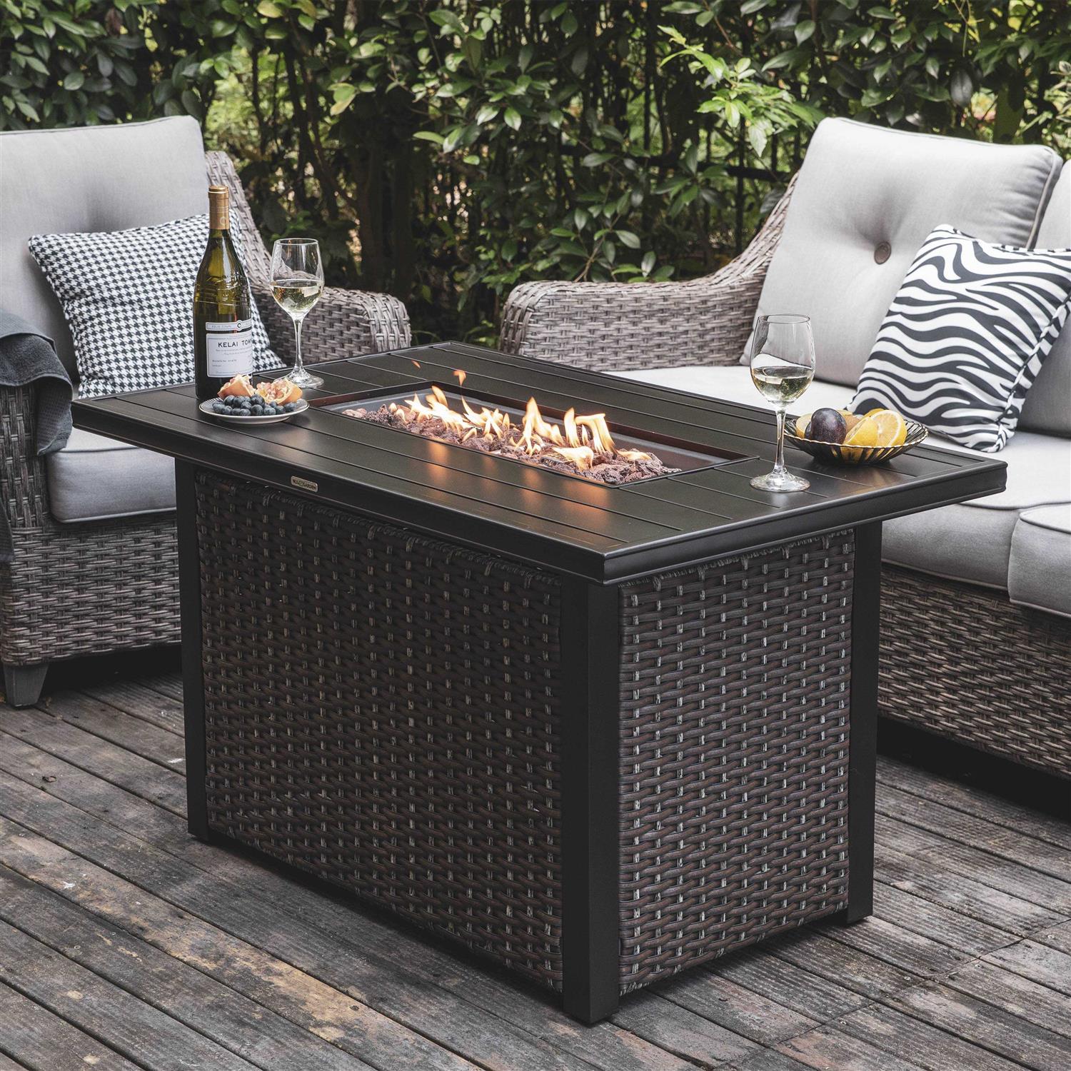 Nuu Garden 42.91-in W 50000-BTU Dark Brown&Coffee Tabletop Iron Propane Gas Fire Pit Table Stainless Steel - Image 5