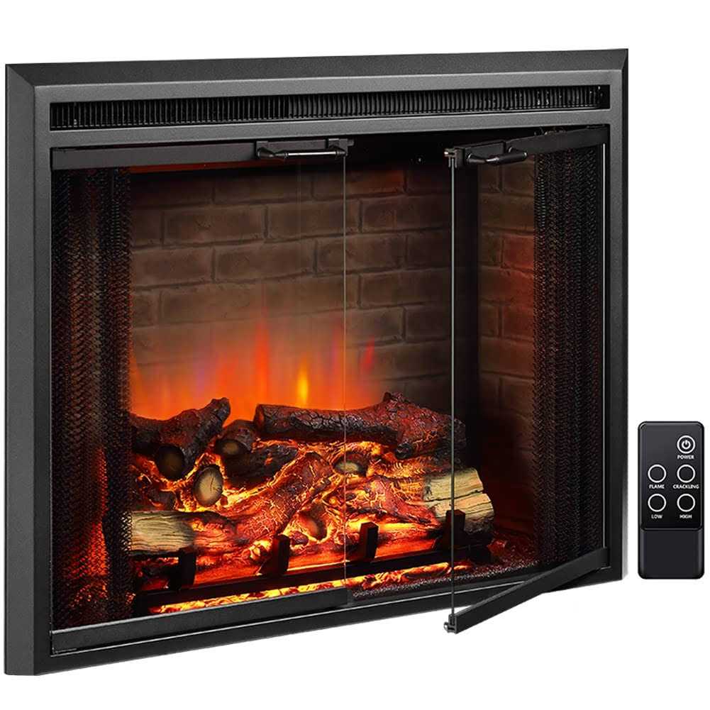 PuraFlame Klaus Electric Fireplace Insert with Fire Crackling Sound, Glass Door and Mesh Screen