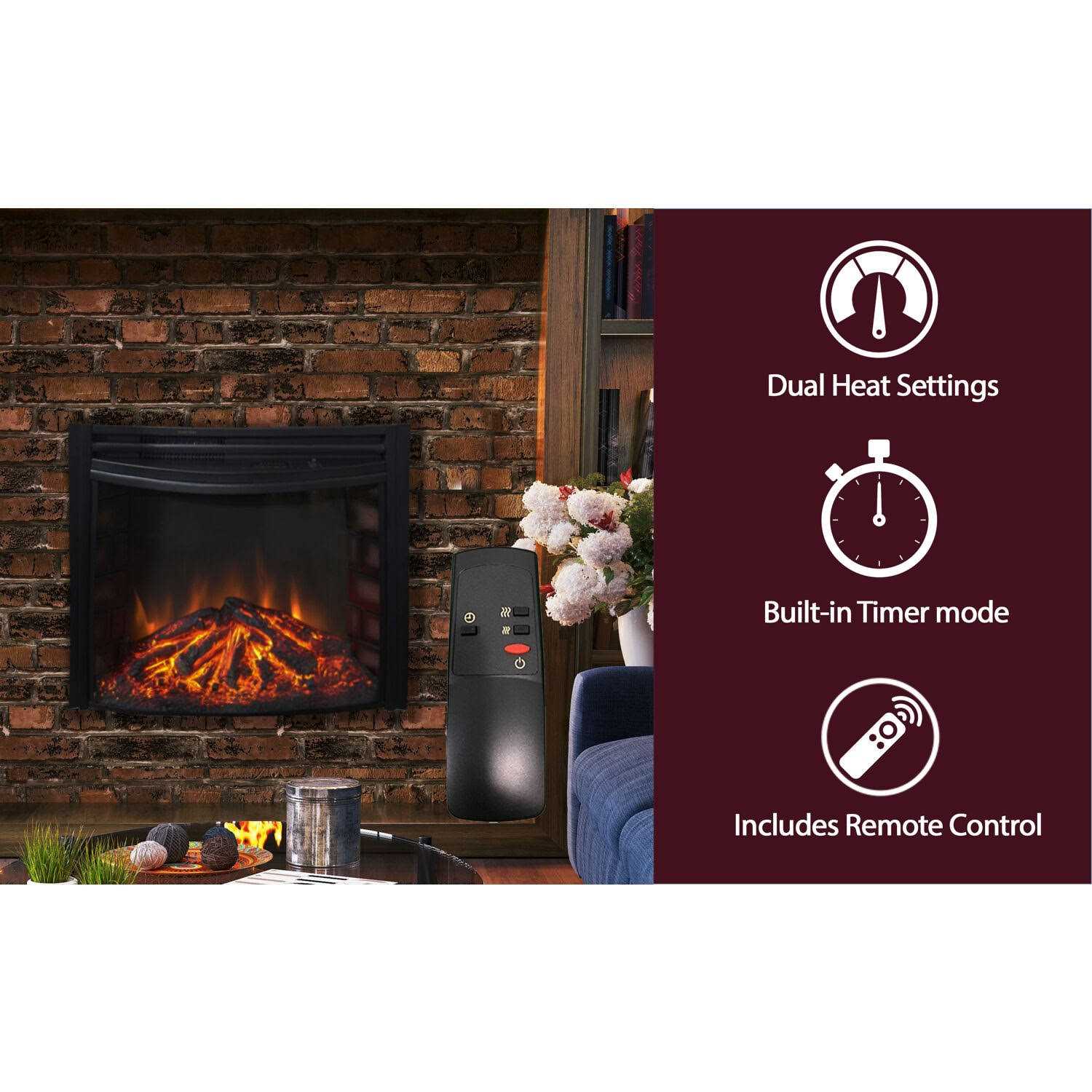 Cambridge 25 Freestanding Electric Curved Fireplace Heater Insert - Image 3