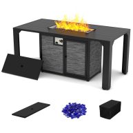 Pizzello Fire Pit Table 62.5 Propane Outdoor Patio Dining Table Rectangular with Fire Glass Bead