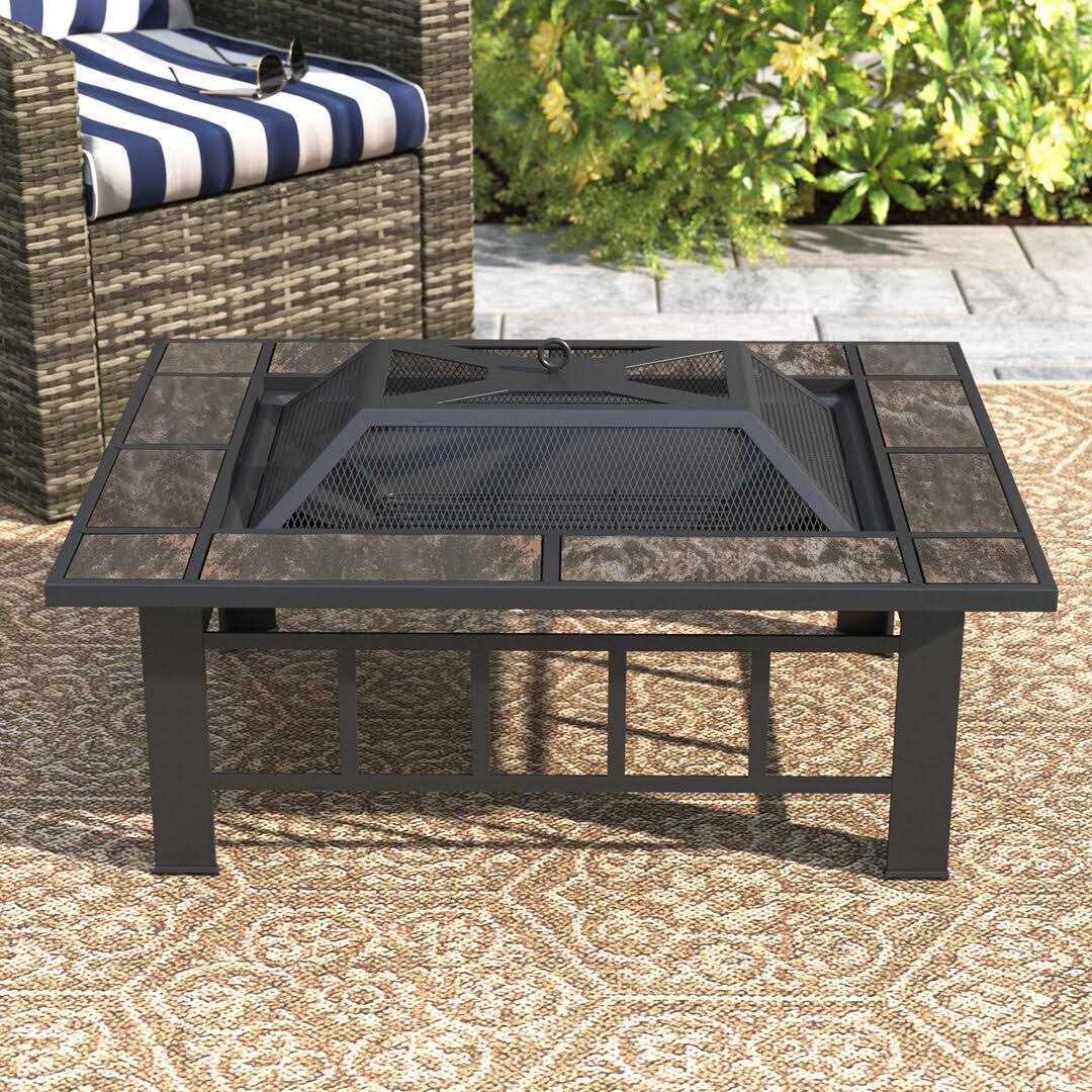 Pure Garden 37 in. Steel Rectangular Tile Fire Pit with Cover - Image 3