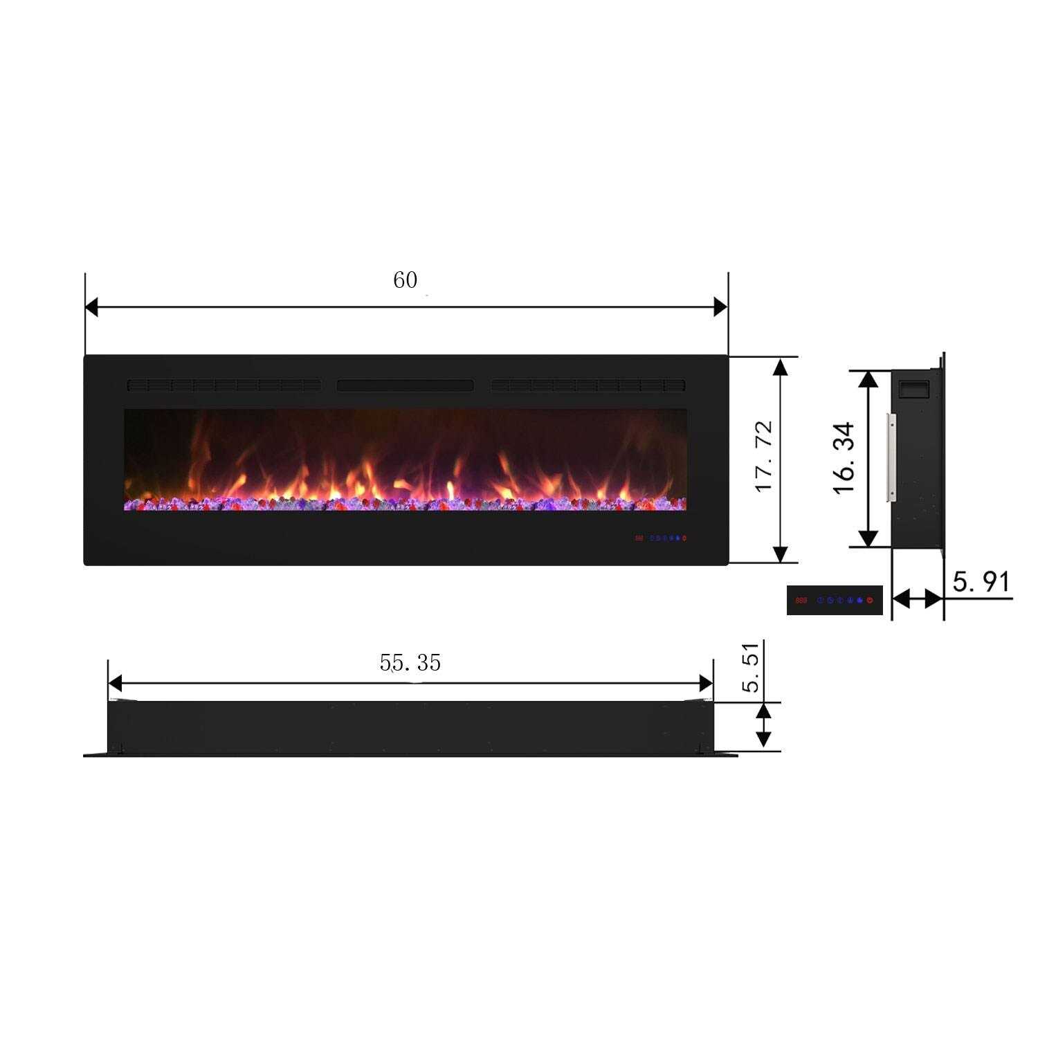 Clihome 60&” Built-in and Wall-Mounted Electric Fireplace - Image 2