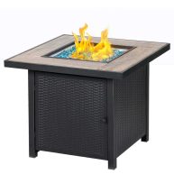 BALI OUTDOORS Propane Gas Fire Pit Table 30 inch 50,000 BTU Square Gas Firepits with Fire Glass for Outside