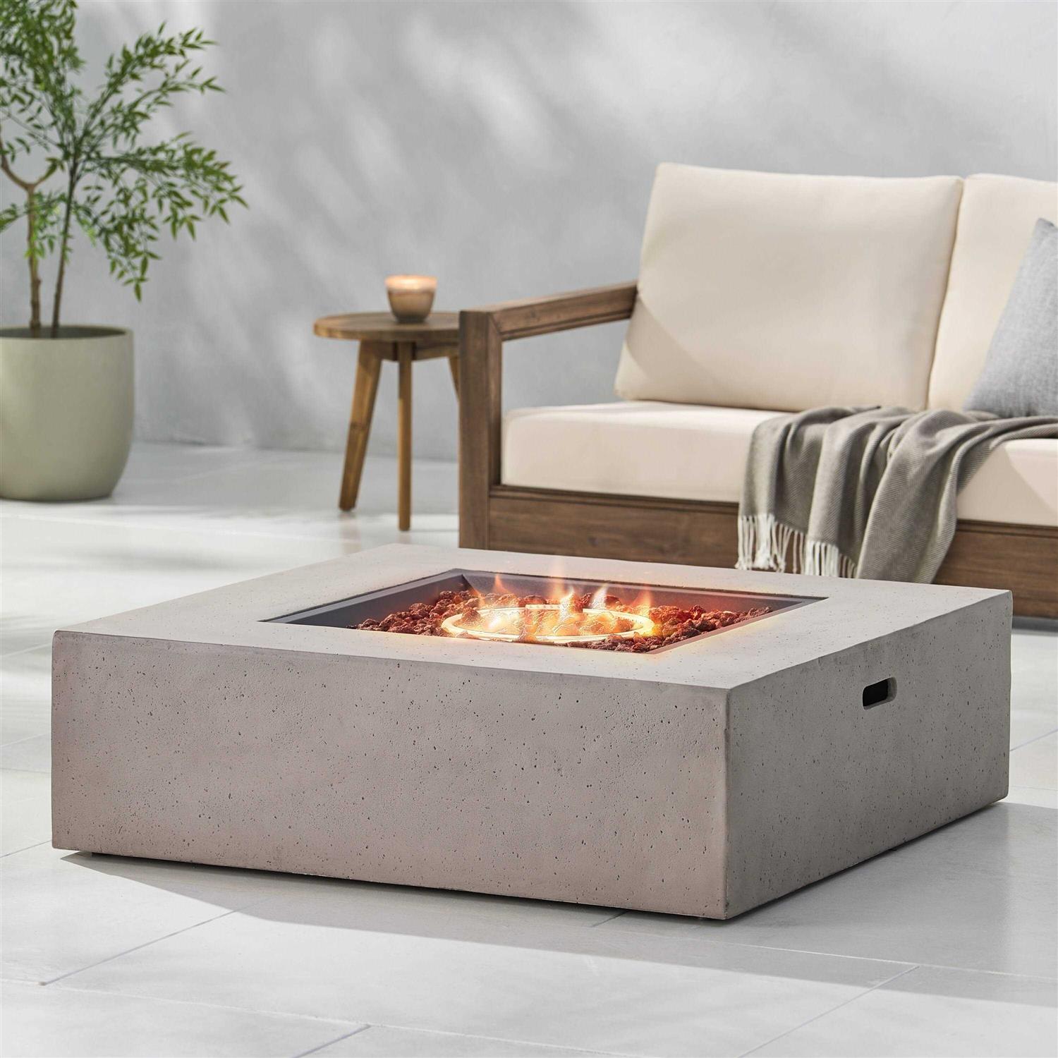Aidan Outdoor 50,000 BTU Lightweight Concrete Square Fire Pit by Christopher Knight Home - Image 4