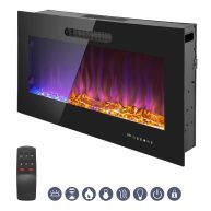 Prominence Home LED Slim Design Electric Fireplace Insert and Wall Mounted Fireplace with 1500 Watt Heater