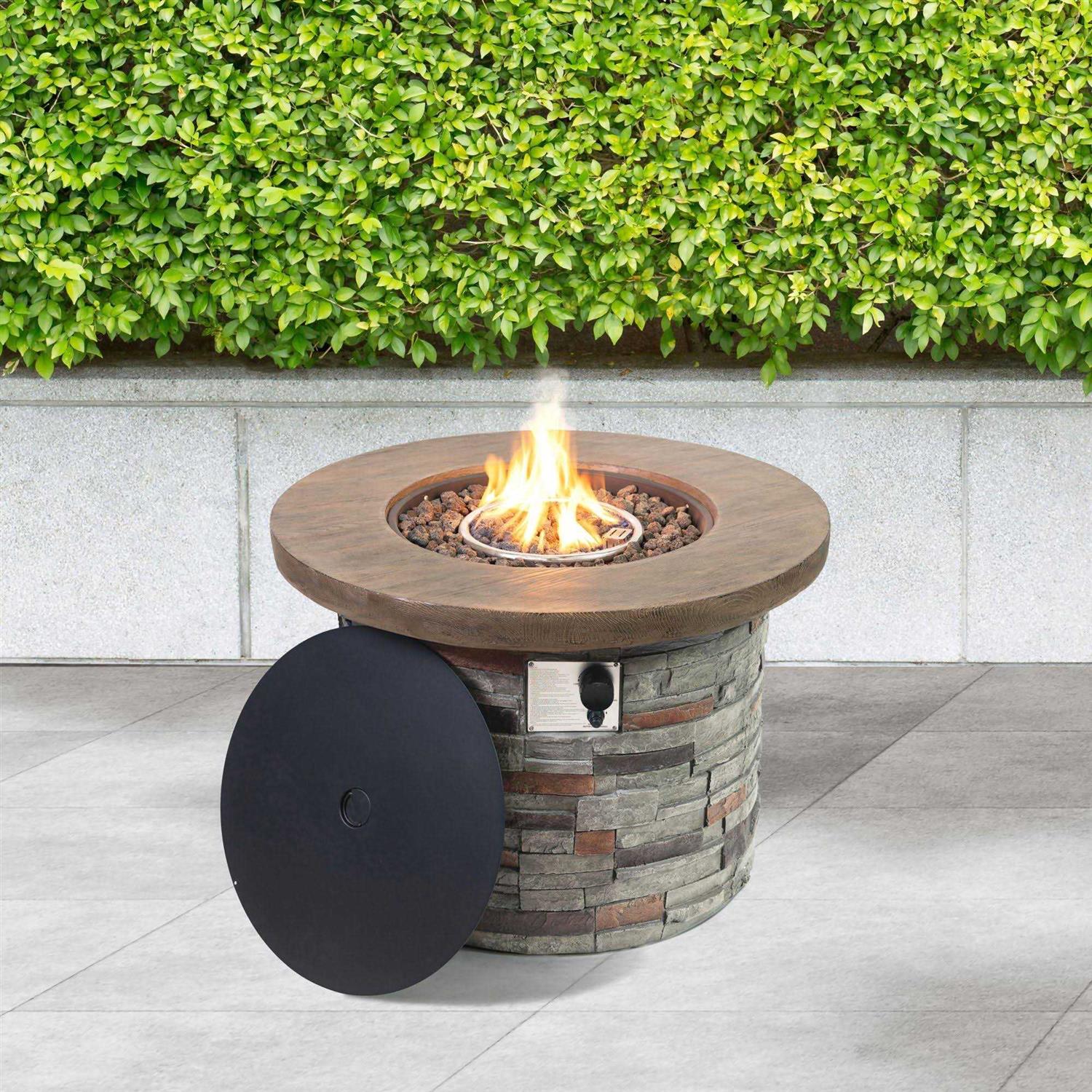 Berkley Jensen 35 Round Wood/Stone Gas Fire Pit