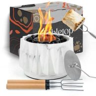 Burnglow Concrete Tabletop Fire Pit Ethanol Portable Fire Pit with Marbel Color Texture