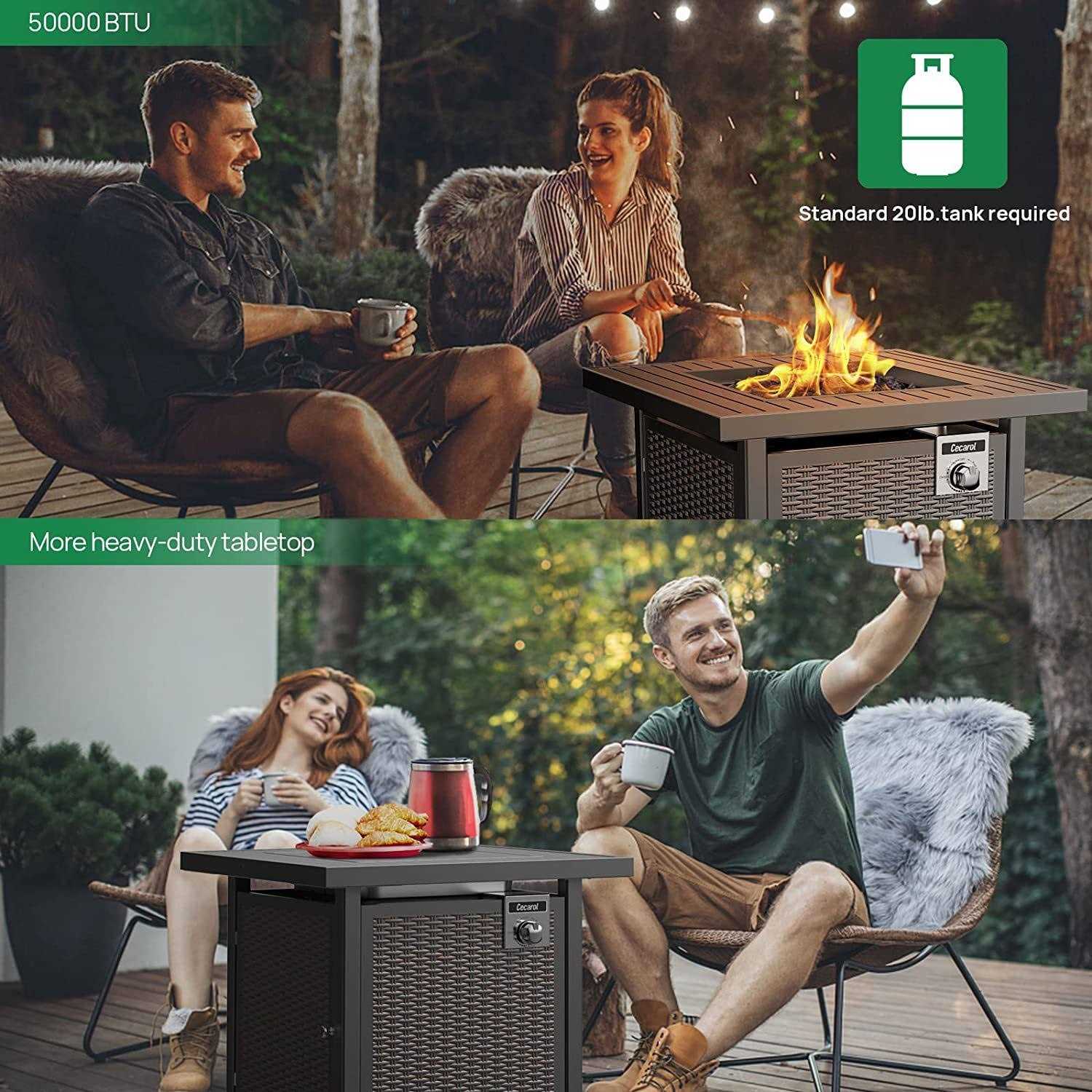 Cecarol Propane Fire Table, Outdoor Fire Pit Table With Lid And Lava - Image 2