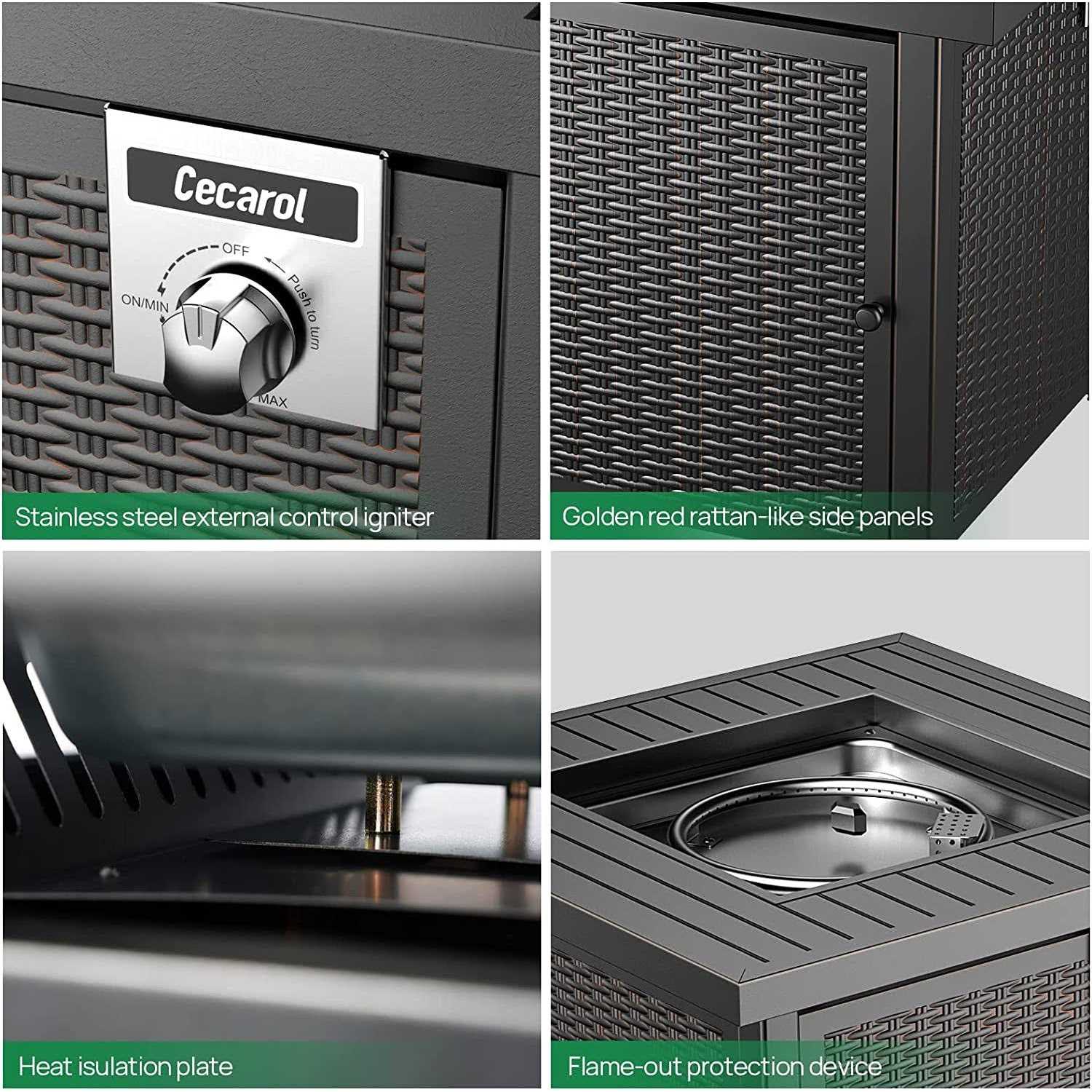 Cecarol Propane Fire Table, Outdoor Fire Pit Table With Lid And Lava - Image 3