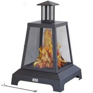 BALI OUTDOORS Chimenea Fireplace Outdoor Fireplace Fire Pit Wood Burning Fire Pit Patio Square Iron Fire Pit 27.5 Large Fire Pits Fire Poker Mesh Spark Screen