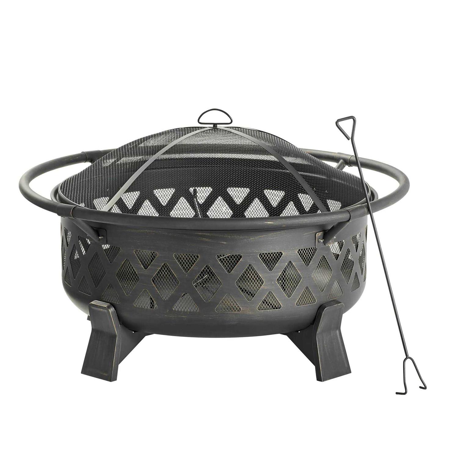 Better Homes & Gardens 35 Round Lattice Wood Burning Fire Pit with Cover