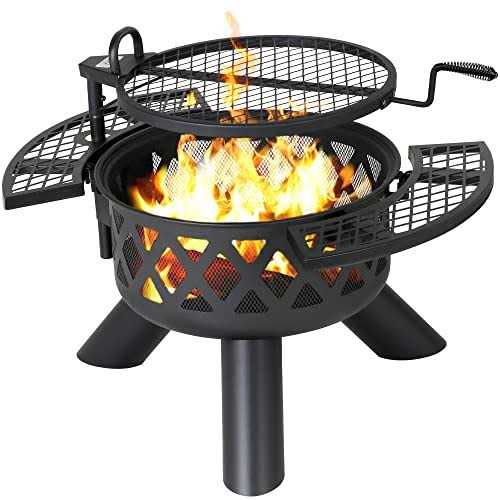 BALI OUTDOORS Fire Pits Outdoor Wood Burning Wood Fire Pit with Cooking Grate Outdoor Fireplace with Cooking Grill Firepit Grill