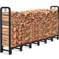 AMAGABELI GARDEN & HOME 8ft Outdoor Fire Rack Fireplace Heavy Duty Firewood Pile Storage Racks For Patio Deck Metal Log Holder Stand Tubular Steel