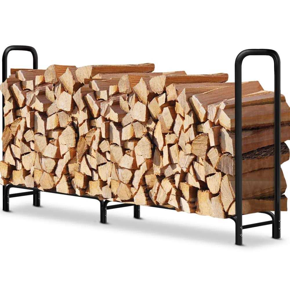 AMAGABELI GARDEN & HOME 8ft Outdoor Fire Rack Fireplace Heavy Duty Firewood Pile Storage Racks For Patio Deck Metal Log Holder Stand Tubular Steel - Image 2