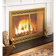 Plow & Hearth Small Cast Iron Scrollwork Fireplace Fire Screen with Doors