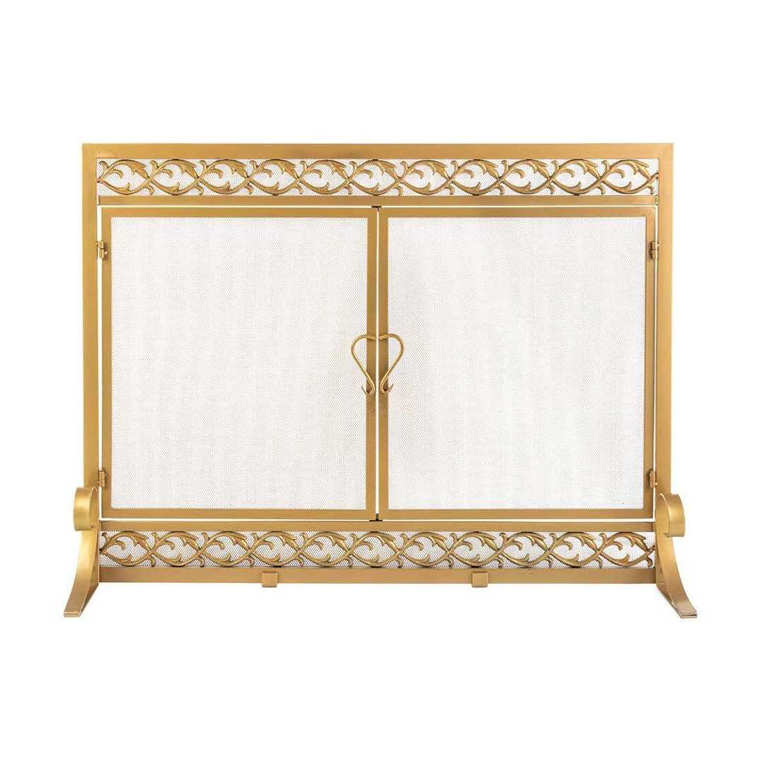 Plow & Hearth Small Cast Iron Scrollwork Fireplace Fire Screen with Doors - Image 2
