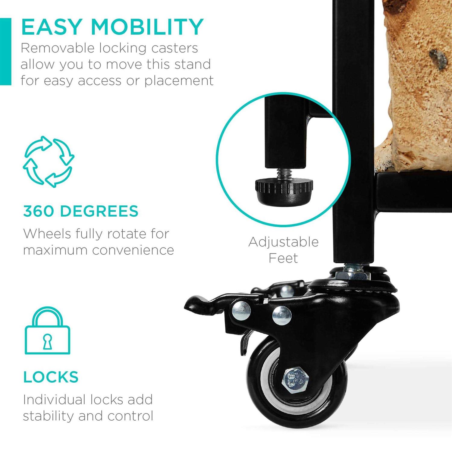 Best Choice Products 4ft 3-Tier Firewood Log Rack Vertical Wrought Iron Holder for Home w/ 4-Piece Tool Set - Image 3