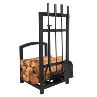 5-Piece Fireplace Tool Set and Log Rack Mission-style Firewood Holder with Shovel, Broom, Tongs, and Poker for Hearth by Lavish Home