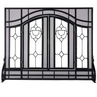 Plow & Hearth Two-Door Fireplace Screen with Glass Floral Panels