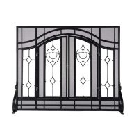 Plow & Hearth Two-Door Fireplace Screen with Glass Floral Panels