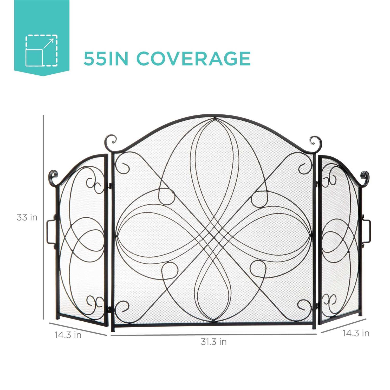 Best Choice Products 3-Panel 55x33in Wrought Iron Fireplace Safety Screen Decorative Scroll Spark Guard Cover - Image 4