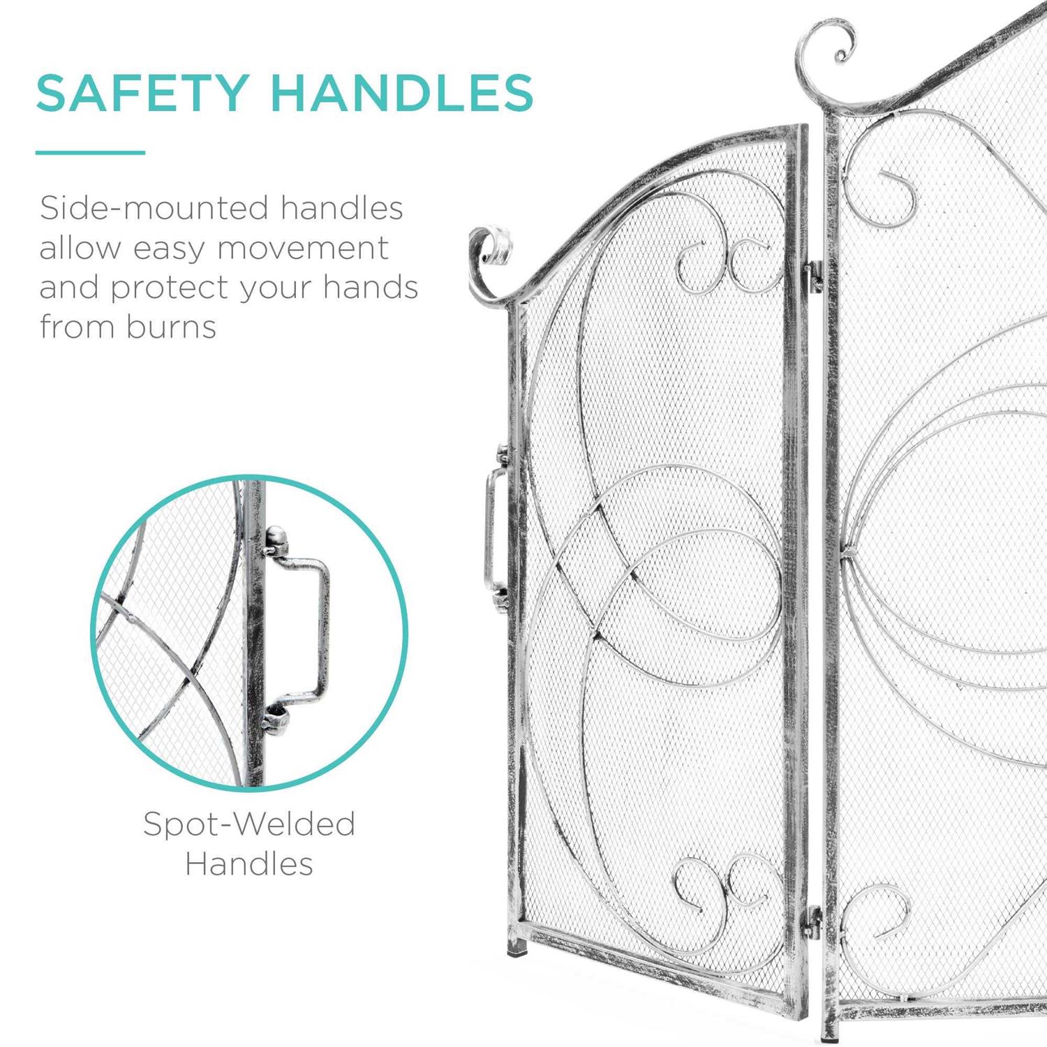 Best Choice Products 3-Panel 55x33in Wrought Iron Fireplace Safety Screen Decorative Scroll Spark Guard Cover - Image 4