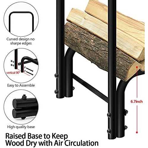 Amagabeli Garden Home 8ft Firewood Log Rack With Cover Combo Set Waterproof Outdoor Log Holder Fireplace Heavy Duty Wood Stacker Patio Pit Storage - Image 3