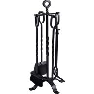 Amagabeli 5 Pieces Fireplace Tools Set Indoor Wrought Iron Fire Pit Tongs Holder