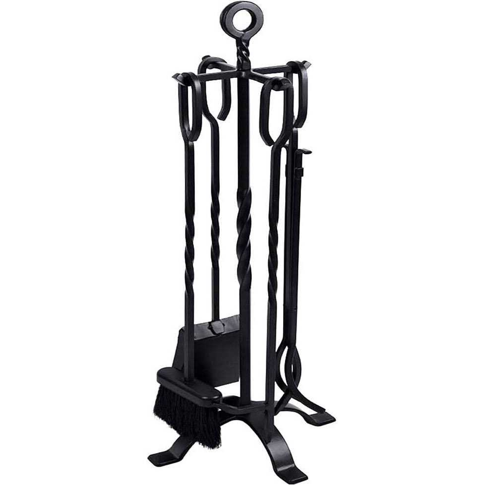 Amagabeli 5 Pieces Fireplace Tools Set Indoor Wrought Iron Fire Pit Tongs Holder