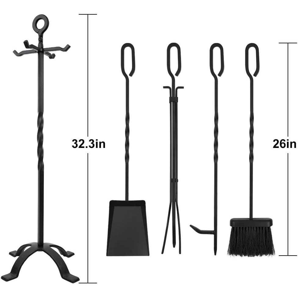 Amagabeli 5 Pieces Fireplace Tools Set Indoor Wrought Iron Fire Pit Tongs Holder - Image 4