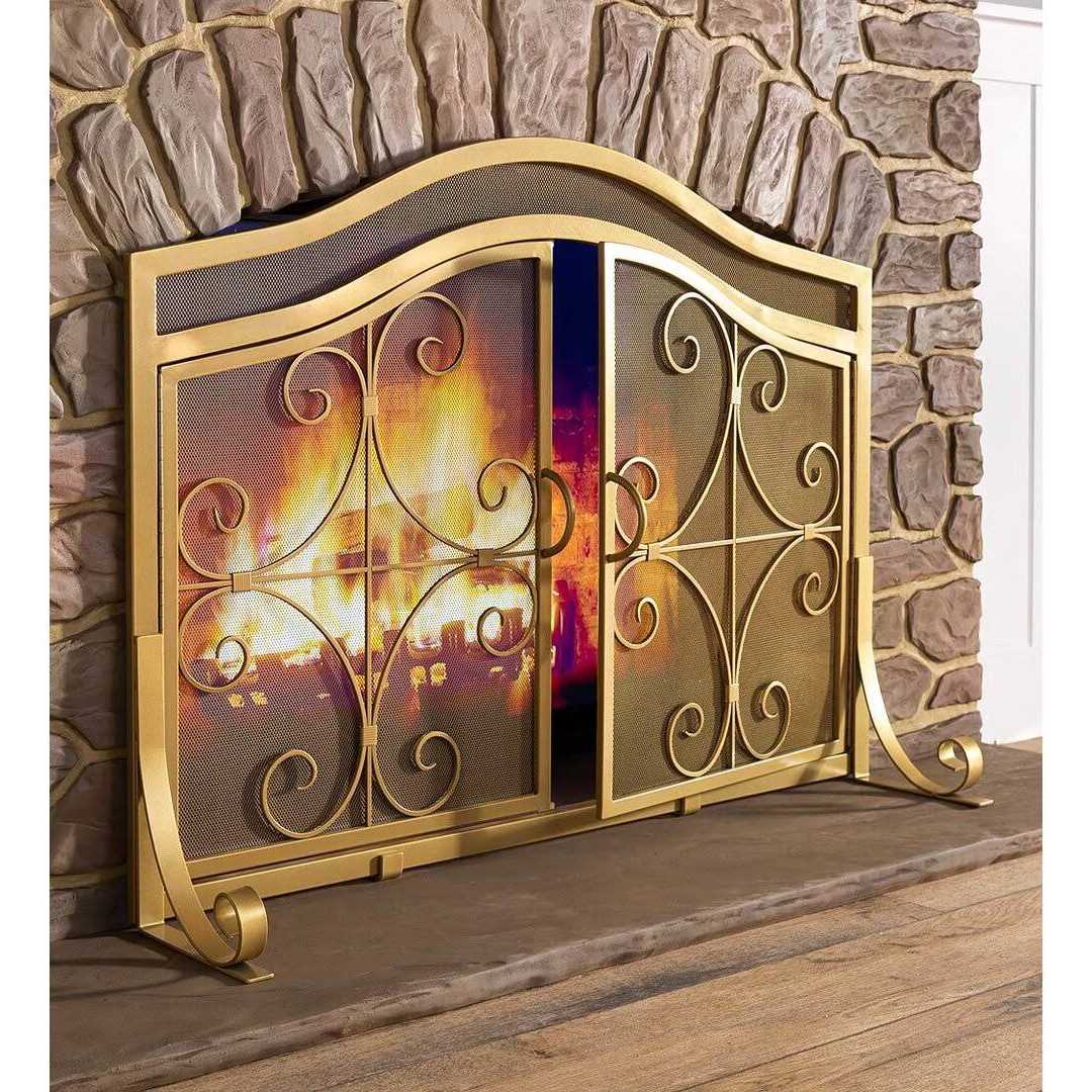 Plow & Hearth Small Crest Fireplace Screen with Doors - Image 2