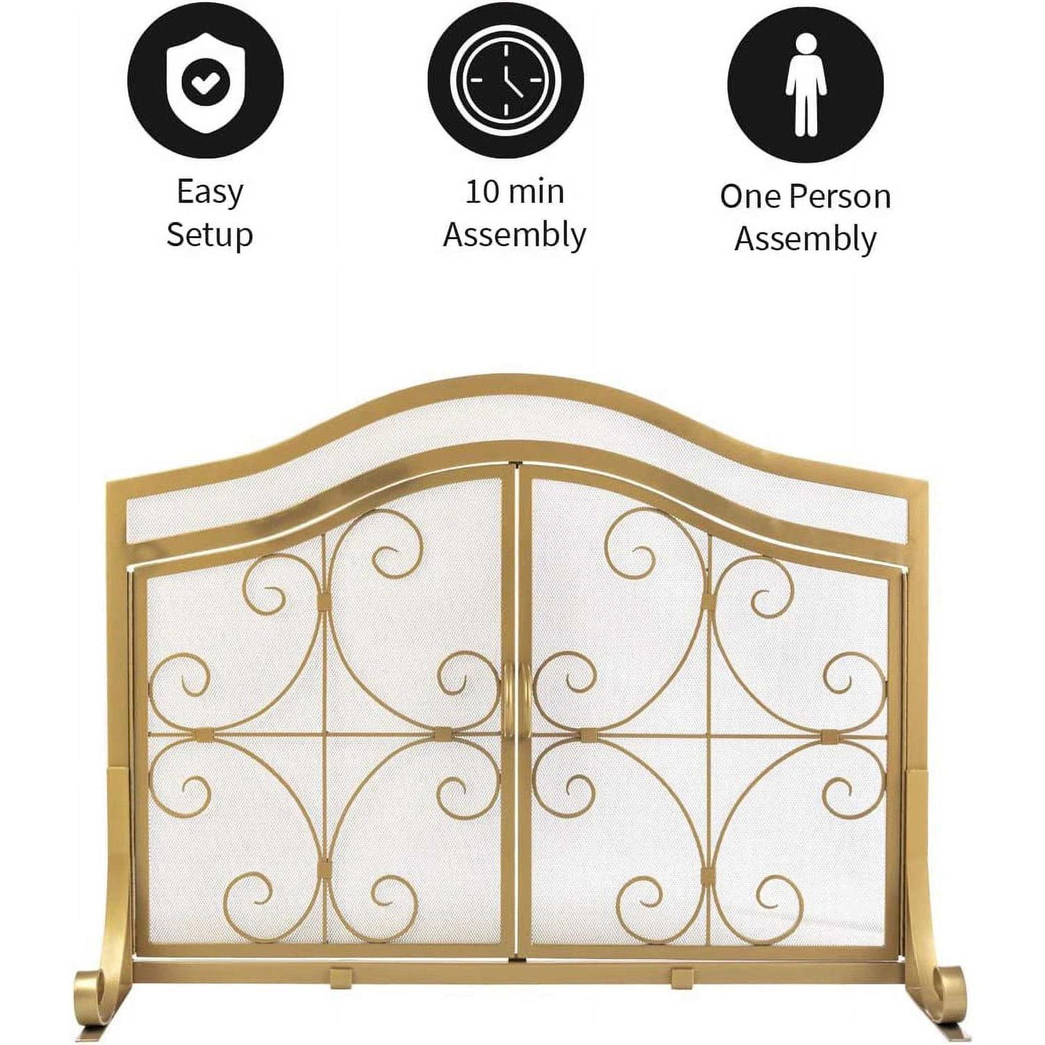 Plow & Hearth Small Crest Fireplace Screen with Doors - Image 3