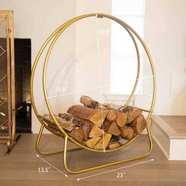 Barton 30 in. Heavy-Duty Log Hoop Firewood Rack Fireplace Wood Storage Holder Gold - Image 3